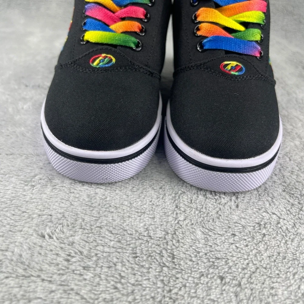 Heelys Skate Shoes Girls Size Yth 13c Solid Black Rainbow Logo Black Wheels
